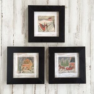 Kolene E Spicher Framed Folk Art Prints Set of 3 Signed Numbered Winter Scenes